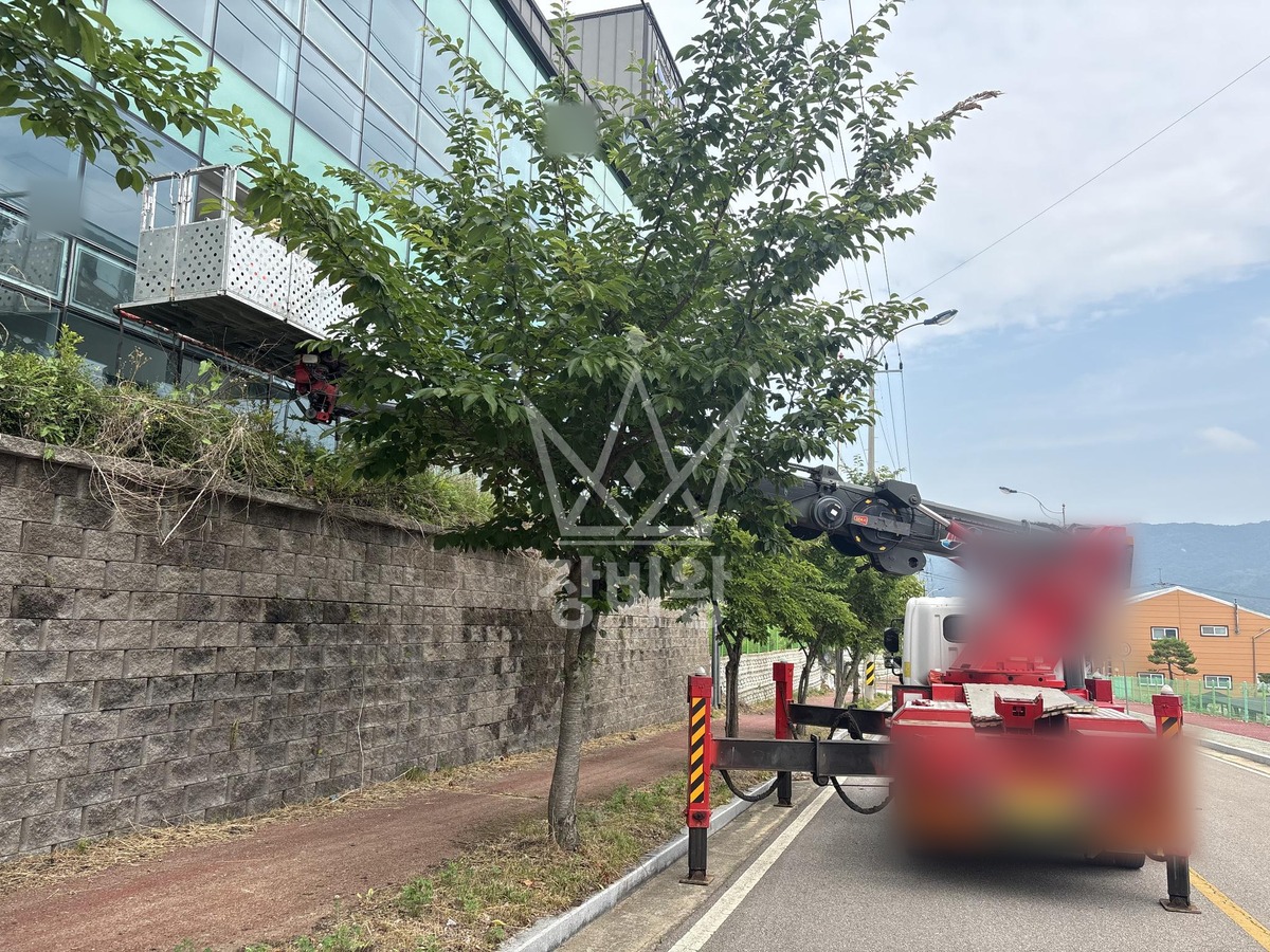충북 옥천군 청산면 1톤 스카이차 유리교체 작업사진 1