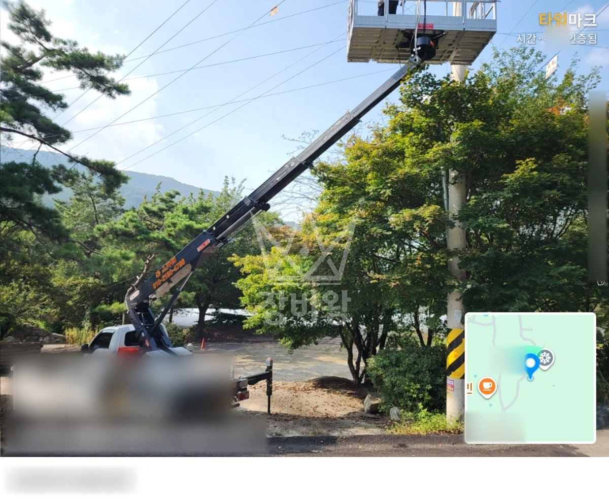 경기 양평군 청운면 1톤 스카이차 cctv 설치-전봇대2개 작업사진 2